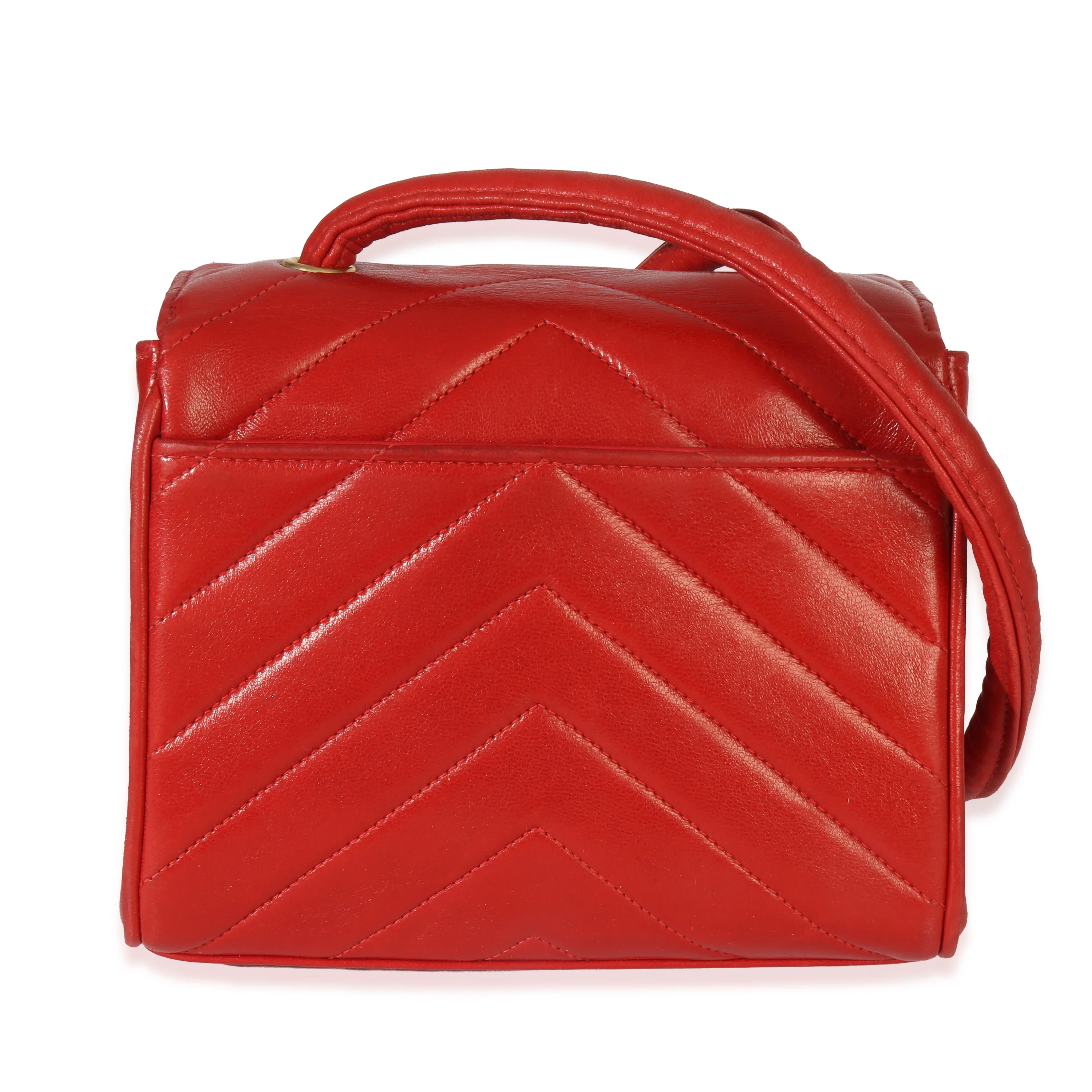 Vintage 24K Red Chevron Lambskin CC Square Flap Bag - Image 4