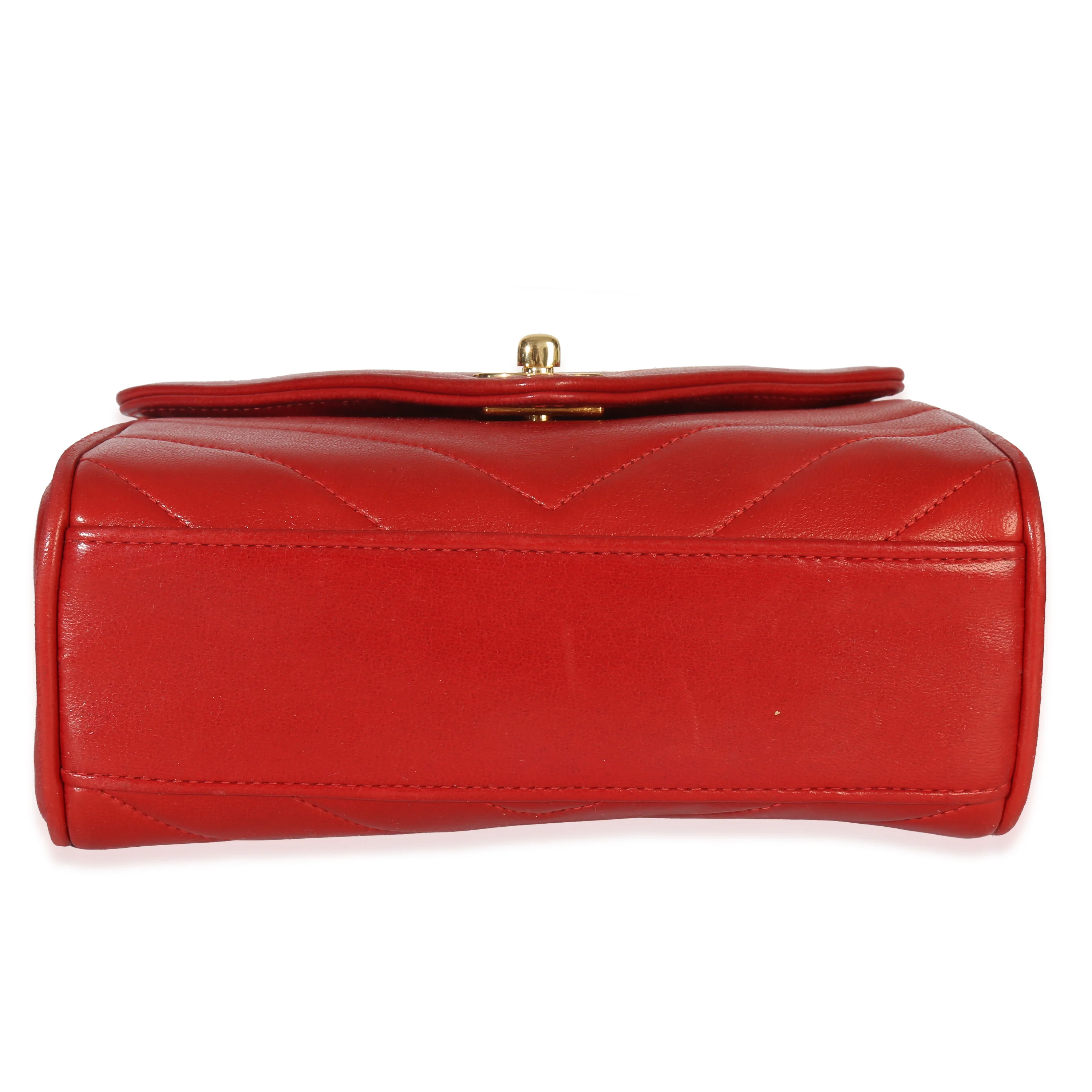 Vintage 24K Red Chevron Lambskin CC Square Flap Bag - Image 5