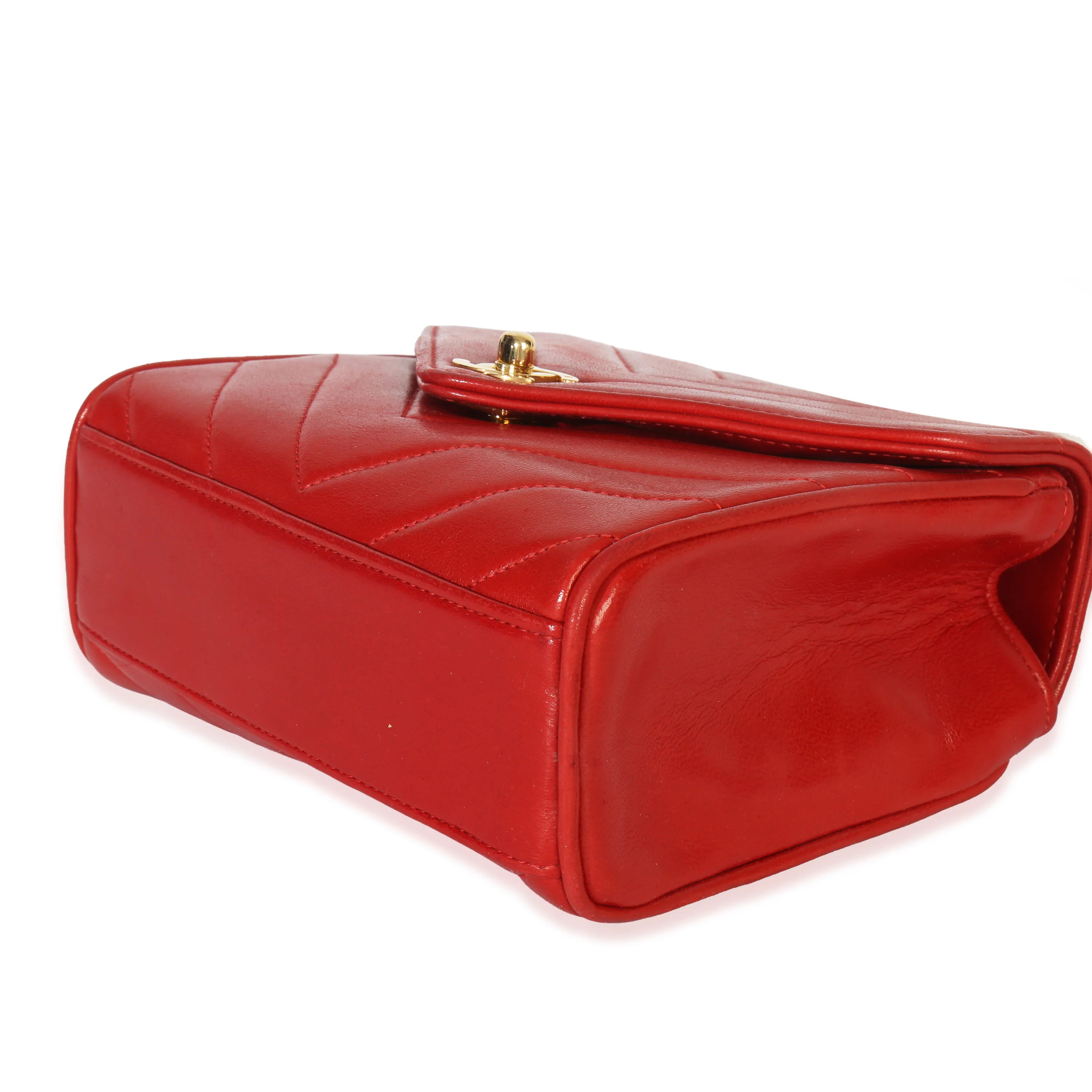 Vintage 24K Red Chevron Lambskin CC Square Flap Bag - Image 7