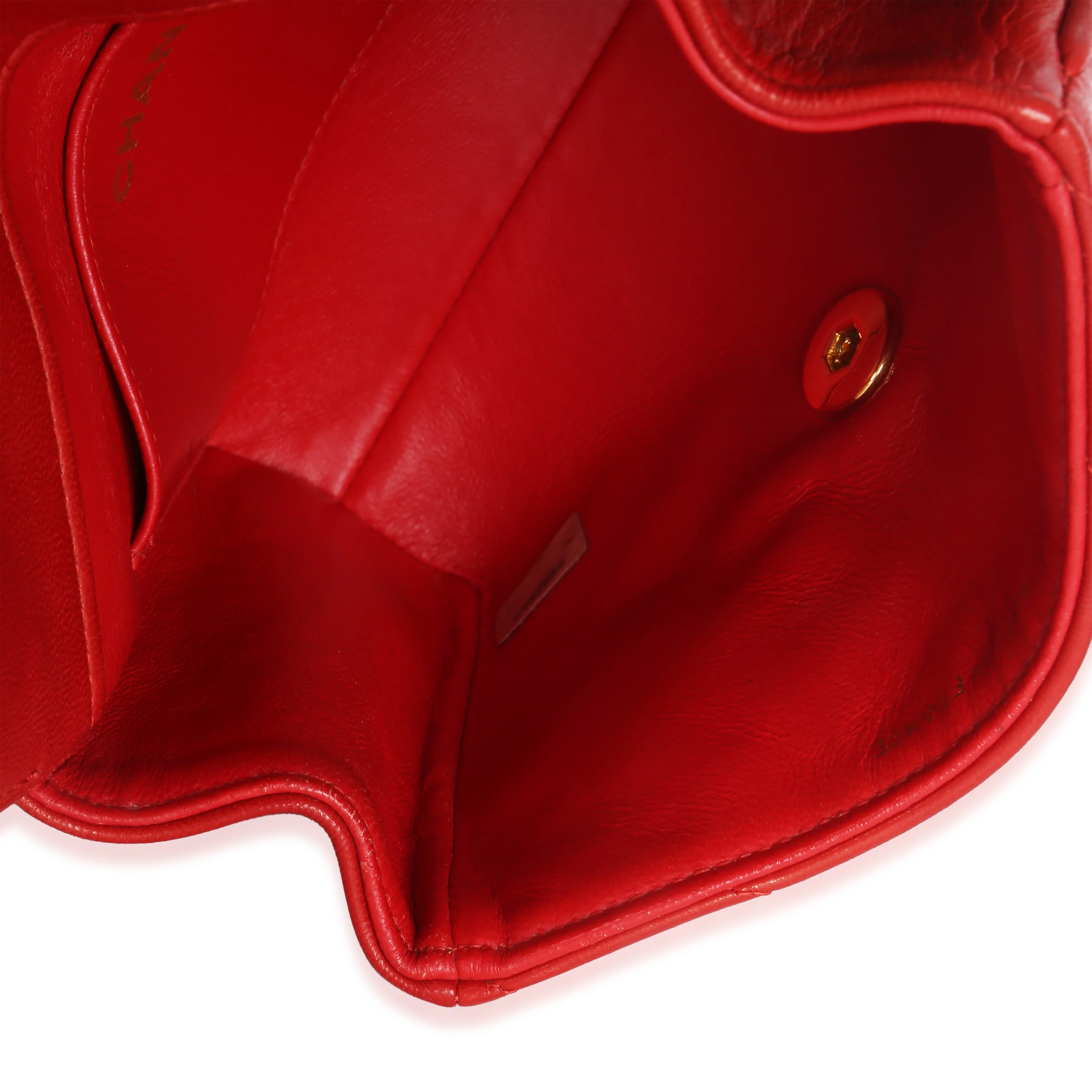 Vintage 24K Red Chevron Lambskin CC Square Flap Bag - Image 9