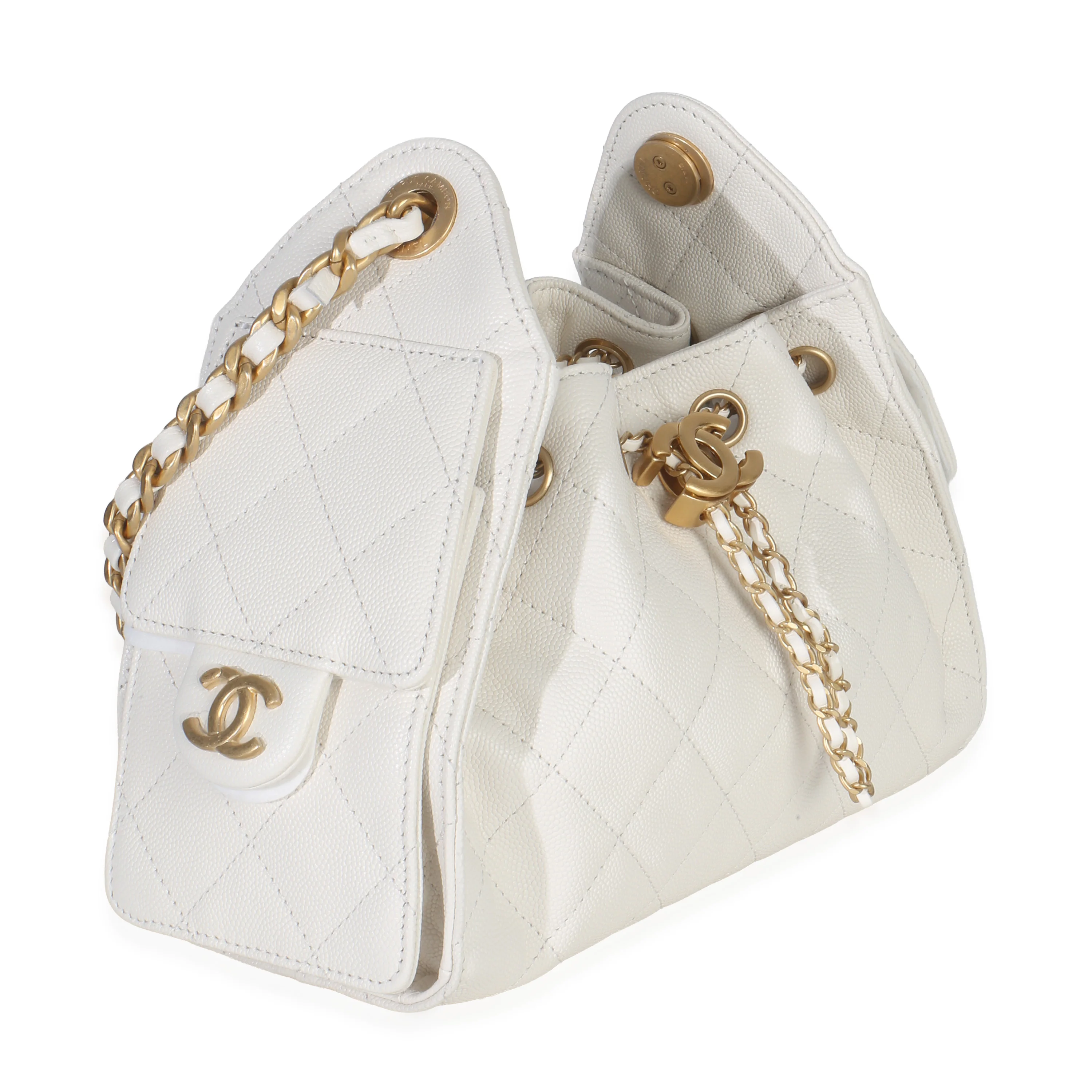 White Quilted Caviar Mini Chanel 25 Hobo Handbag - Image 3