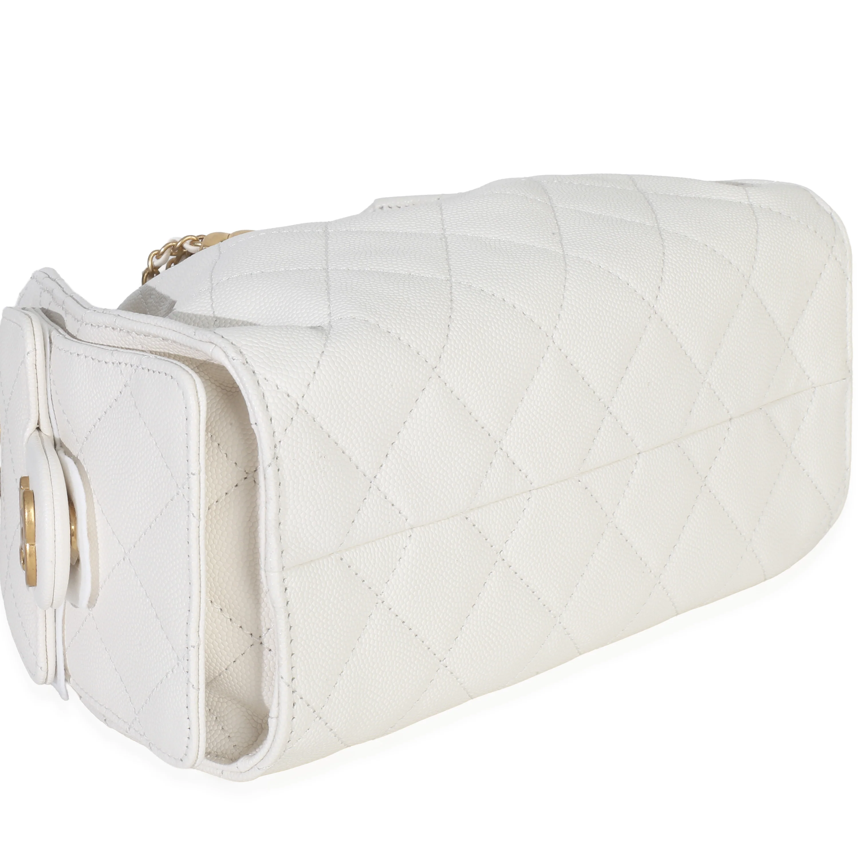 White Quilted Caviar Mini Chanel 25 Hobo Handbag - Image 6