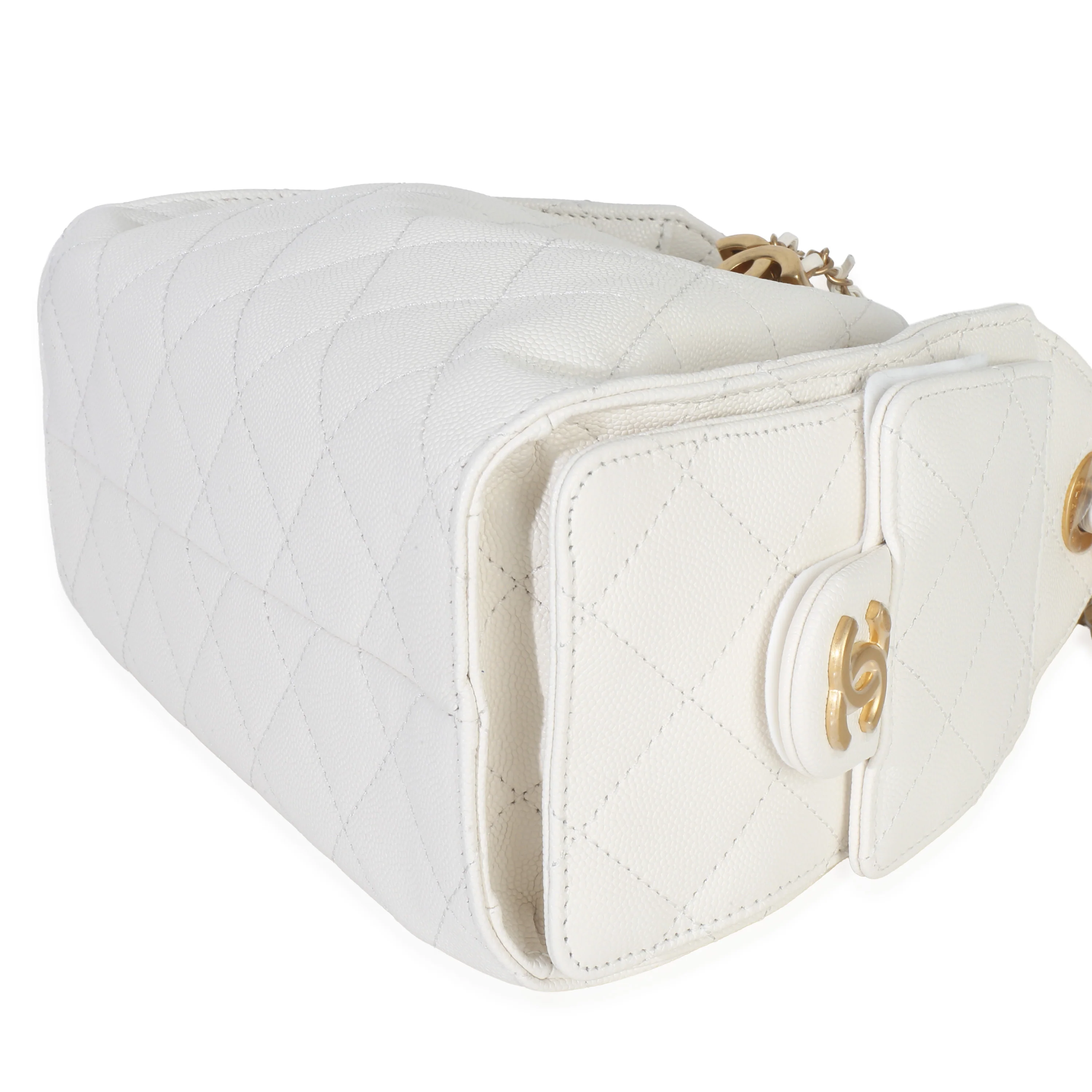 White Quilted Caviar Mini Chanel 25 Hobo Handbag - Image 7