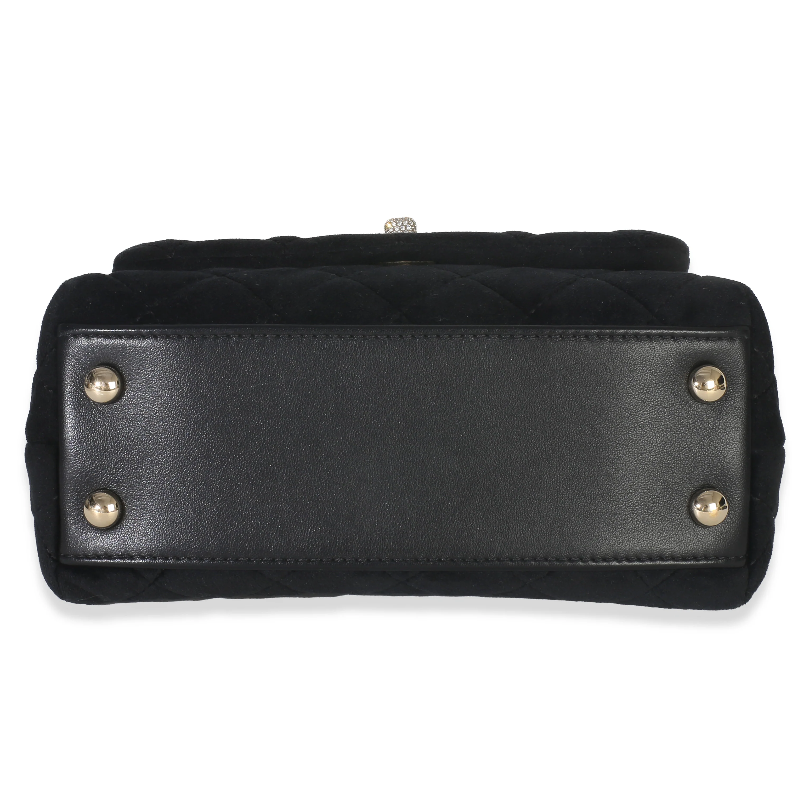 Black Quilted Velvet Crystal Extra Mini Coco Handle Flap Bag - Image 5