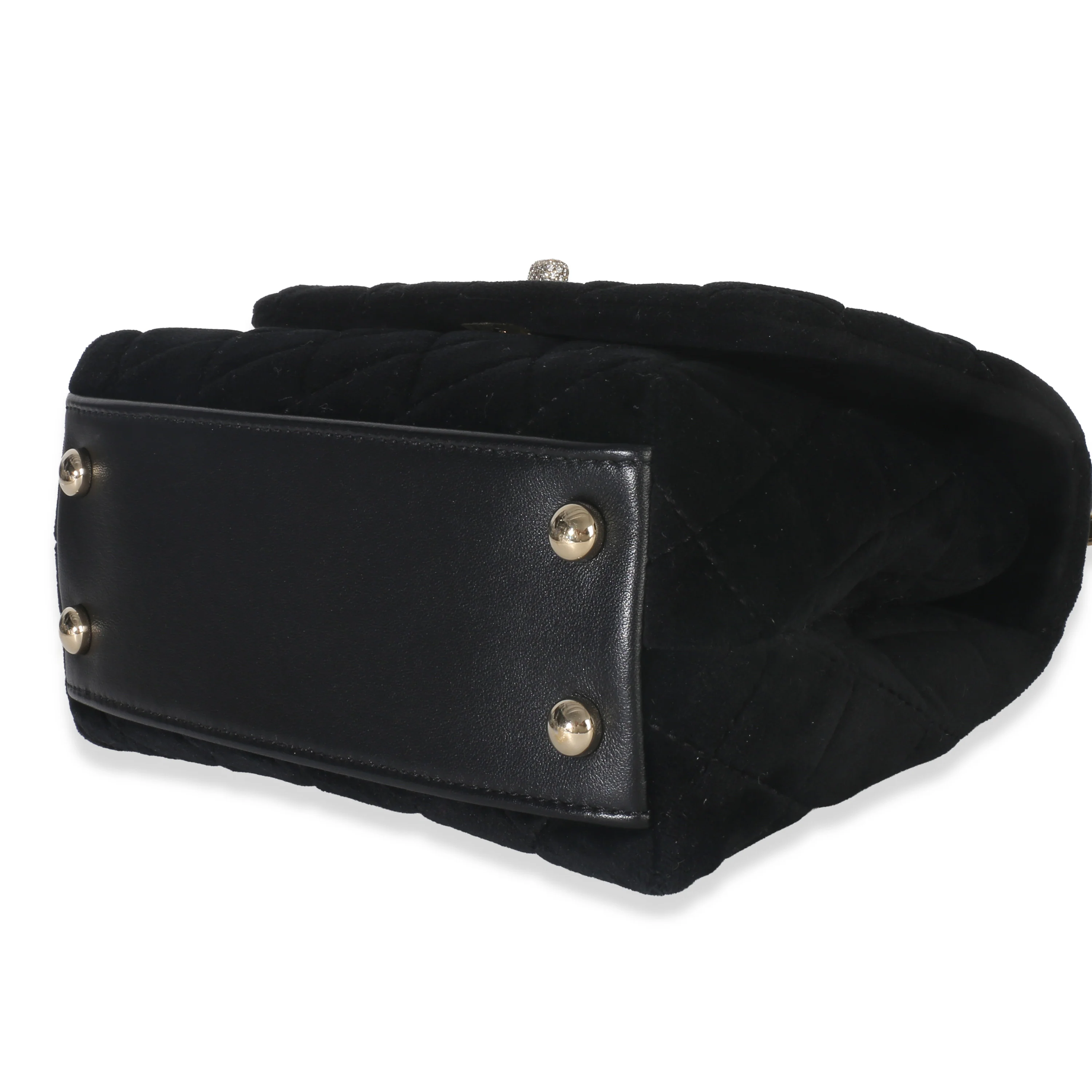 Black Quilted Velvet Crystal Extra Mini Coco Handle Flap Bag - Image 7